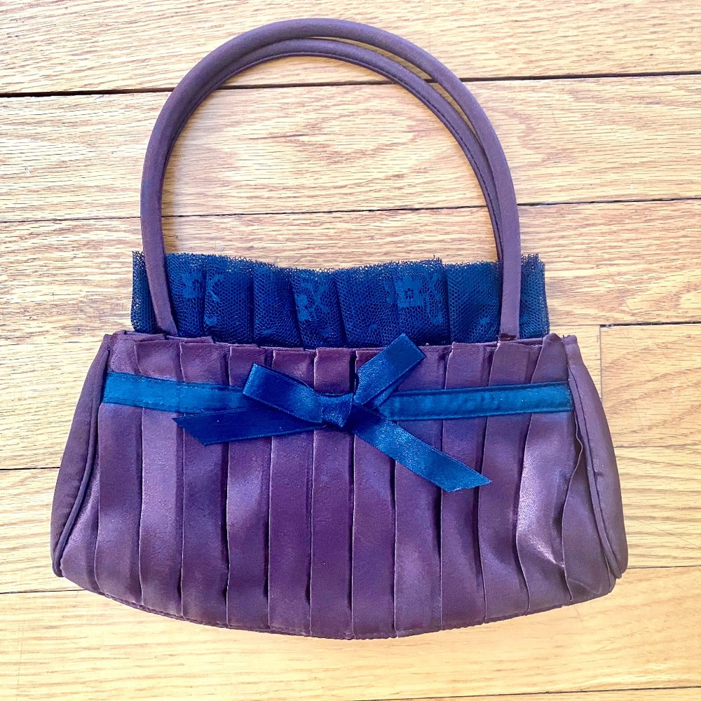 Formal brown satin handbag